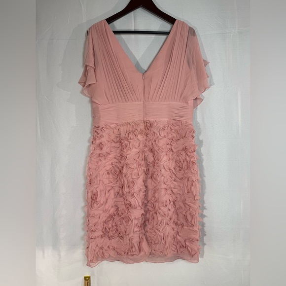 JS Collections Pink Chiffon Rosette Dress 14 Flutter Cocktail Party Wedding - Picture 11 of 13